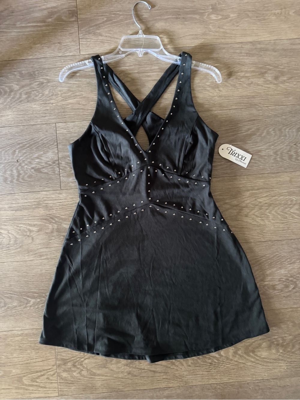 Trixxi Black Crisscross Studded Mini Dress